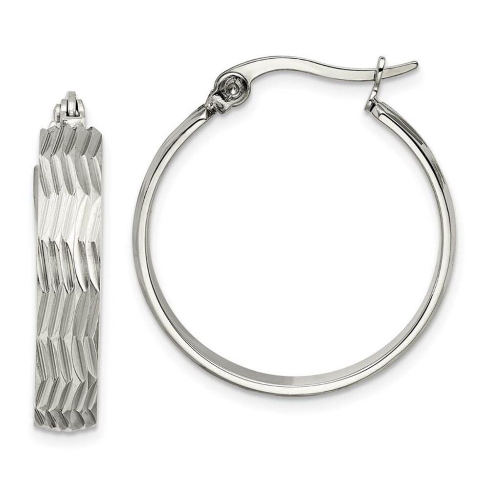 5mm Textured Round Hoop Earrings in Stainless Steel, 25mm (1 Inch)
